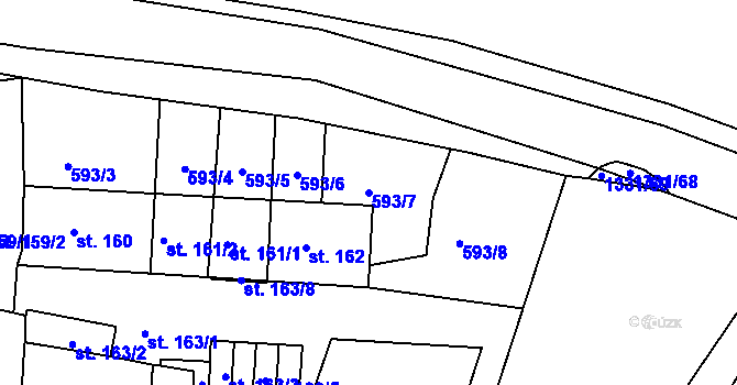 Parcela st. 593/7 v KÚ Okříšky, Katastrální mapa