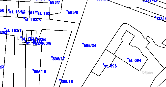 Parcela st. 595/34 v KÚ Okříšky, Katastrální mapa