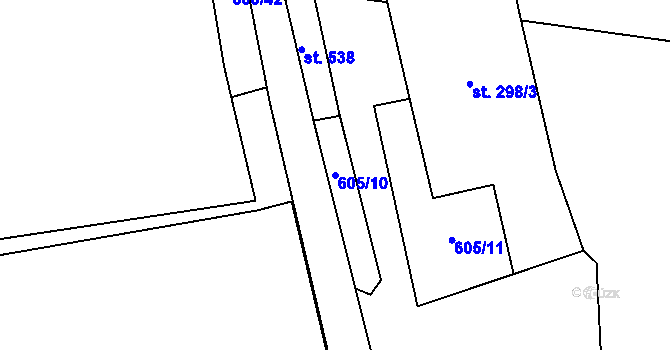 Parcela st. 605/10 v KÚ Okříšky, Katastrální mapa