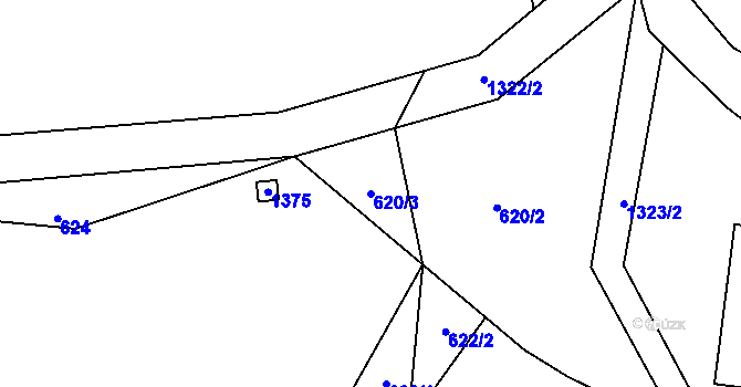 Parcela st. 620/3 v KÚ Okříšky, Katastrální mapa