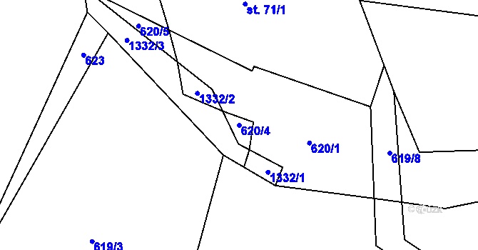 Parcela st. 620/4 v KÚ Okříšky, Katastrální mapa