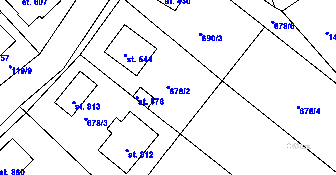 Parcela st. 678/2 v KÚ Okříšky, Katastrální mapa