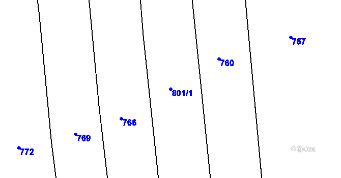 Parcela st. 801/1 v KÚ Okříšky, Katastrální mapa