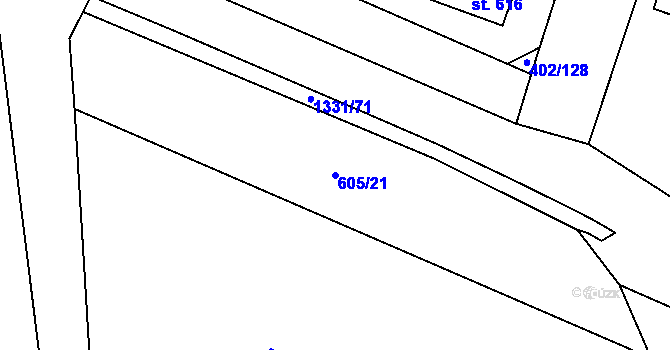 Parcela st. 605/21 v KÚ Okříšky, Katastrální mapa
