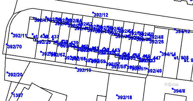 Parcela st. 392/37 v KÚ Okříšky, Katastrální mapa