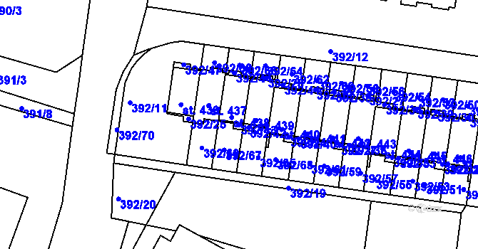Parcela st. 392/43 v KÚ Okříšky, Katastrální mapa