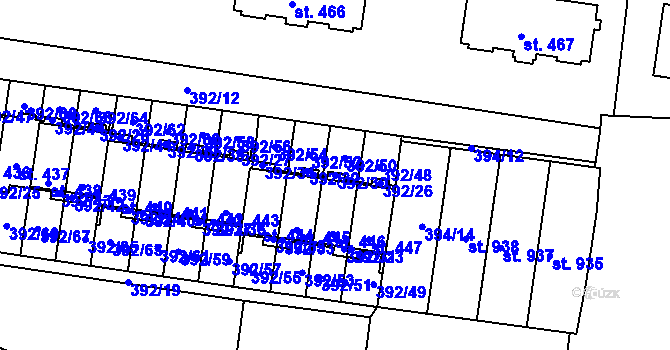 Parcela st. 392/30 v KÚ Okříšky, Katastrální mapa