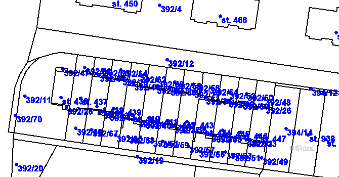Parcela st. 392/38 v KÚ Okříšky, Katastrální mapa