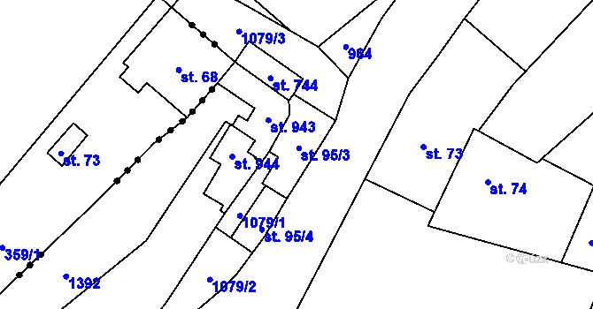 Parcela st. 95/3 v KÚ Okříšky, Katastrální mapa