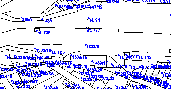 Parcela st. 1333/3 v KÚ Okříšky, Katastrální mapa