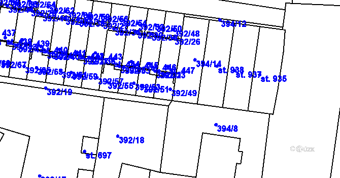 Parcela st. 392/49 v KÚ Okříšky, Katastrální mapa