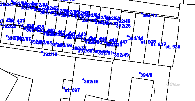 Parcela st. 392/51 v KÚ Okříšky, Katastrální mapa