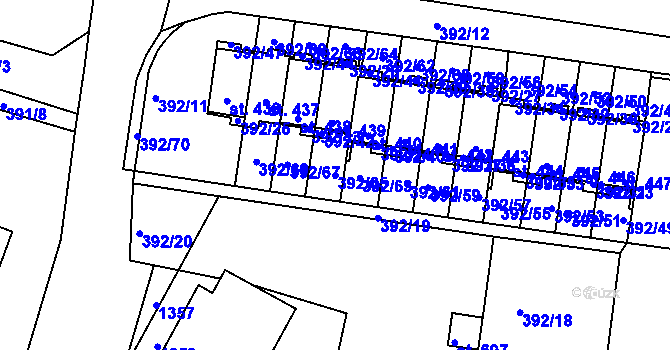 Parcela st. 392/65 v KÚ Okříšky, Katastrální mapa