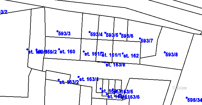 Parcela st. 161/1 v KÚ Okříšky, Katastrální mapa