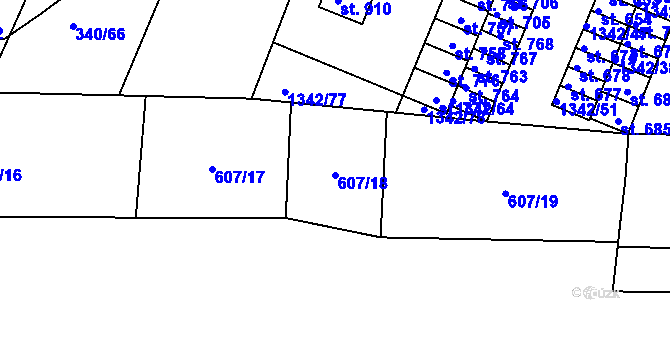 Parcela st. 607/18 v KÚ Okříšky, Katastrální mapa