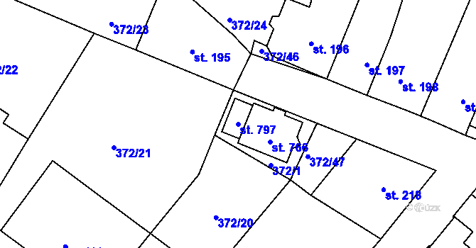 Parcela st. 797 v KÚ Okříšky, Katastrální mapa