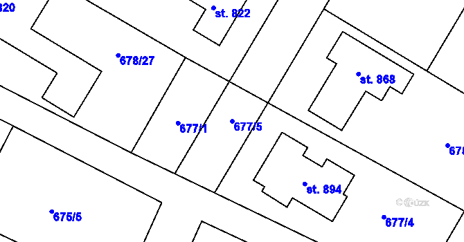 Parcela st. 677/5 v KÚ Okříšky, Katastrální mapa