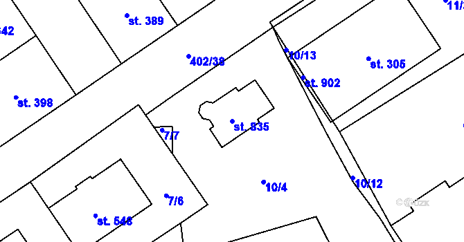 Parcela st. 835 v KÚ Okříšky, Katastrální mapa