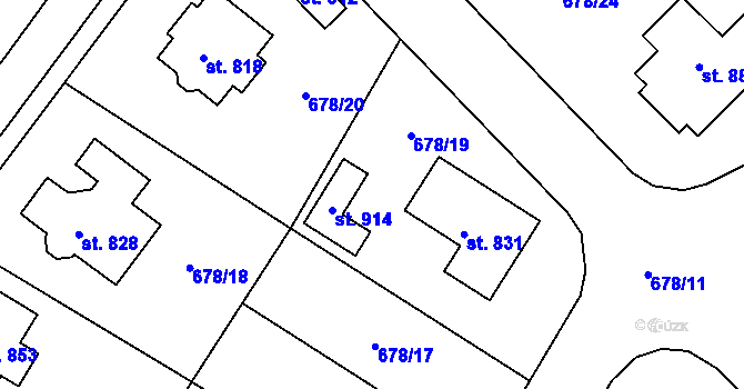 Parcela st. 678/19 v KÚ Okříšky, Katastrální mapa