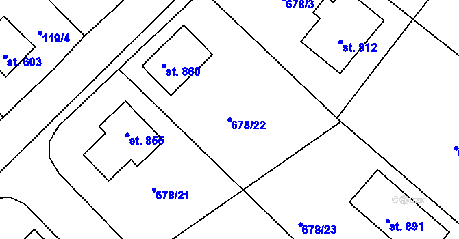 Parcela st. 678/22 v KÚ Okříšky, Katastrální mapa