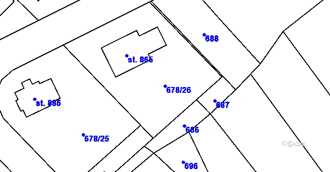 Parcela st. 678/26 v KÚ Okříšky, Katastrální mapa