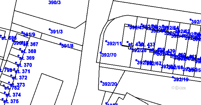 Parcela st. 392/70 v KÚ Okříšky, Katastrální mapa