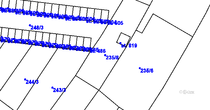 Parcela st. 235/8 v KÚ Okříšky, Katastrální mapa