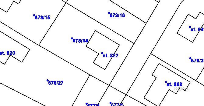 Parcela st. 822 v KÚ Okříšky, Katastrální mapa