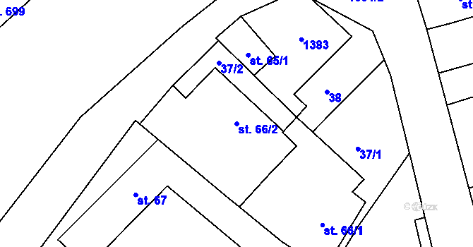 Parcela st. 66/2 v KÚ Okříšky, Katastrální mapa