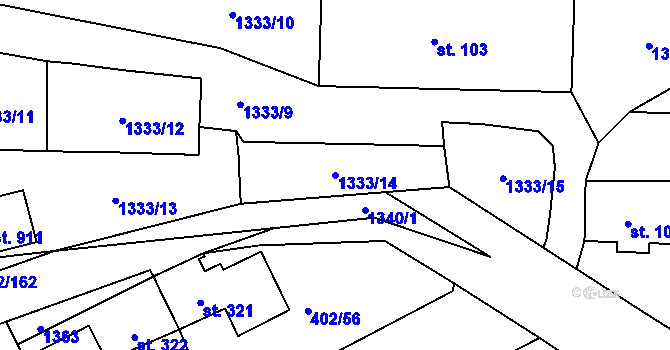 Parcela st. 1333/14 v KÚ Okříšky, Katastrální mapa
