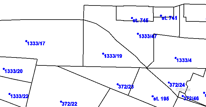 Parcela st. 1333/19 v KÚ Okříšky, Katastrální mapa