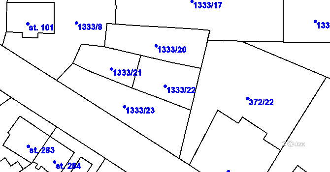 Parcela st. 1333/22 v KÚ Okříšky, Katastrální mapa