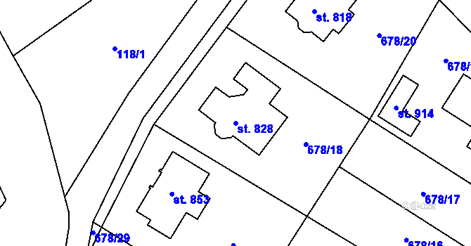 Parcela st. 828 v KÚ Okříšky, Katastrální mapa