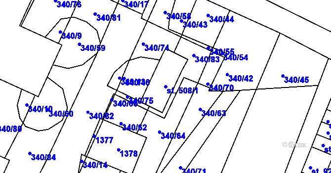 Parcela st. 508/1 v KÚ Okříšky, Katastrální mapa