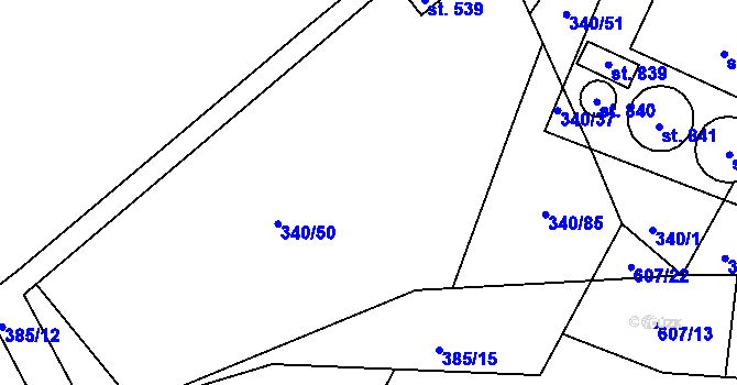 Parcela st. 340/50 v KÚ Okříšky, Katastrální mapa