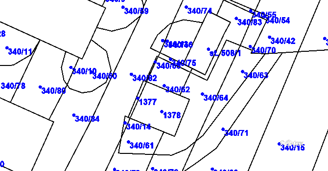 Parcela st. 340/62 v KÚ Okříšky, Katastrální mapa