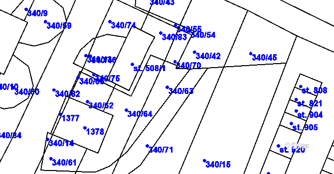 Parcela st. 340/63 v KÚ Okříšky, Katastrální mapa