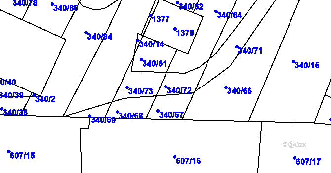 Parcela st. 340/72 v KÚ Okříšky, Katastrální mapa