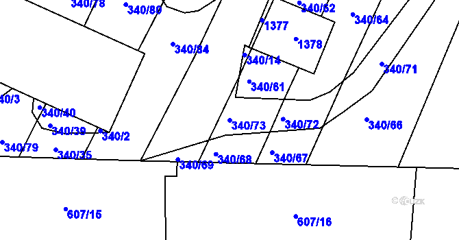 Parcela st. 340/73 v KÚ Okříšky, Katastrální mapa