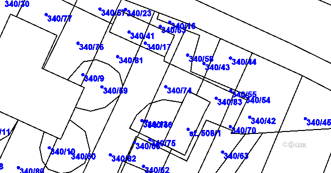 Parcela st. 340/74 v KÚ Okříšky, Katastrální mapa