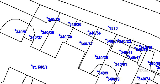 Parcela st. 340/77 v KÚ Okříšky, Katastrální mapa