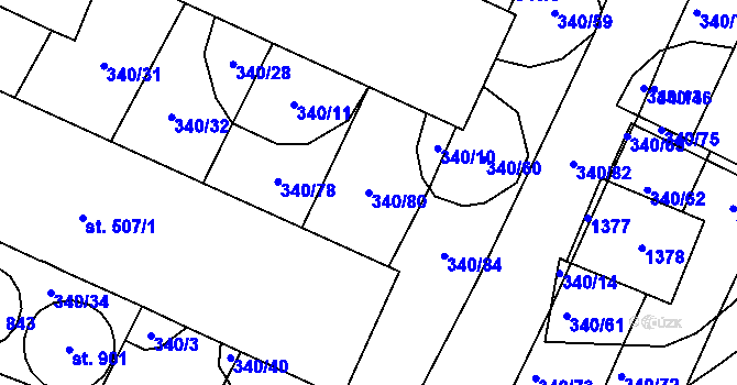 Parcela st. 340/80 v KÚ Okříšky, Katastrální mapa