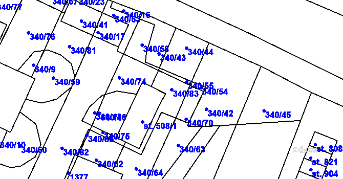 Parcela st. 340/83 v KÚ Okříšky, Katastrální mapa