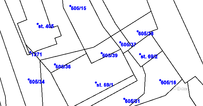 Parcela st. 605/39 v KÚ Okříšky, Katastrální mapa