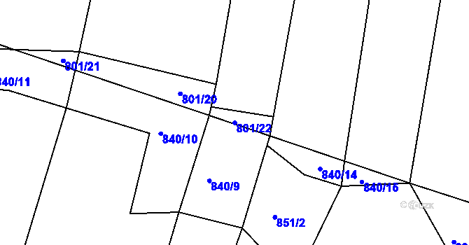 Parcela st. 801/22 v KÚ Okříšky, Katastrální mapa