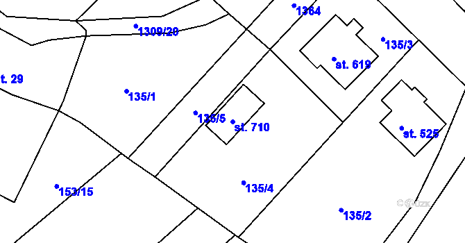Parcela st. 710 v KÚ Okříšky, Katastrální mapa