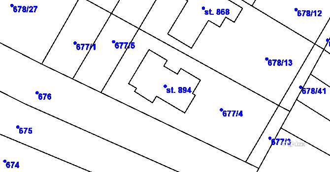 Parcela st. 894 v KÚ Okříšky, Katastrální mapa