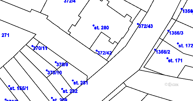 Parcela st. 372/42 v KÚ Okříšky, Katastrální mapa