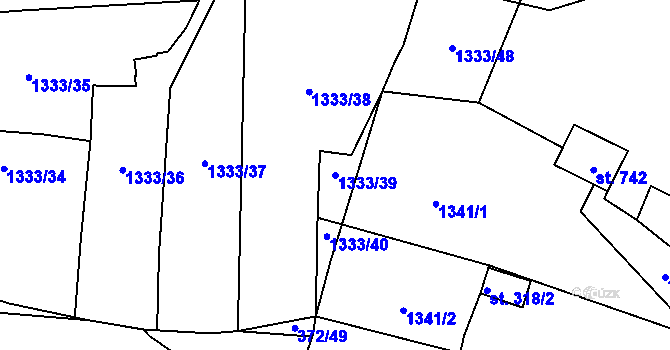 Parcela st. 1333/39 v KÚ Okříšky, Katastrální mapa