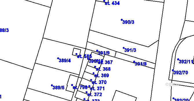 Parcela st. 391/9 v KÚ Okříšky, Katastrální mapa